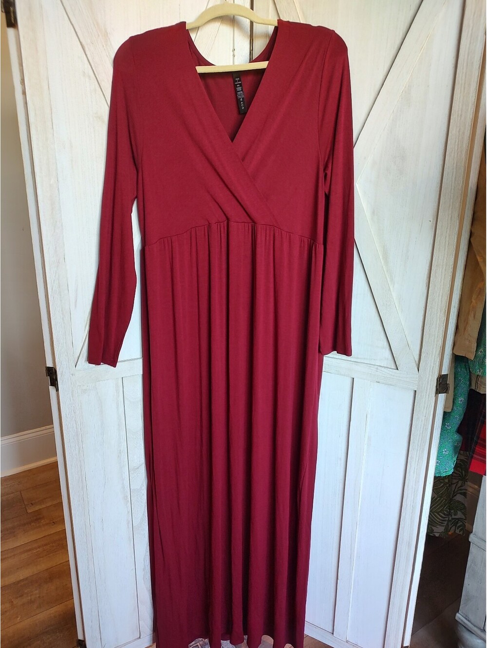 Rags & Couture 1XL Burgundy Long Sleeve Maxi Dress